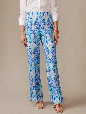 J McLaughlin Carter Silk Blend Pants in Mini Deco Bloom - Blue/Aqua NEW